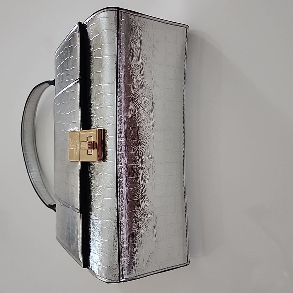 Aldo Rotoua Silver Gold Two Tone Metallic Top Handle Crossbody Mini Handbag - Picture 6 of 14
